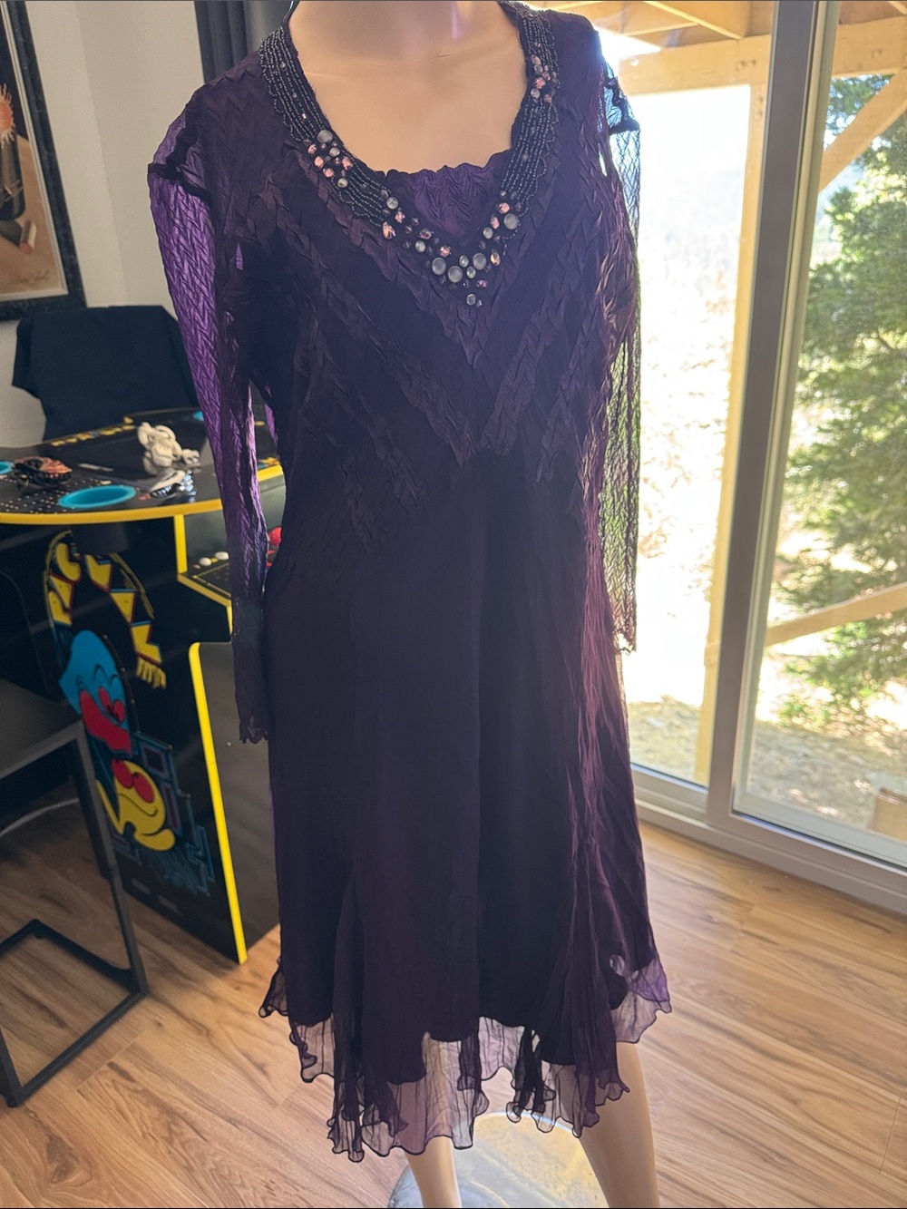 Komarov Eggplant Smocked  Dress with removal Slip DressP10